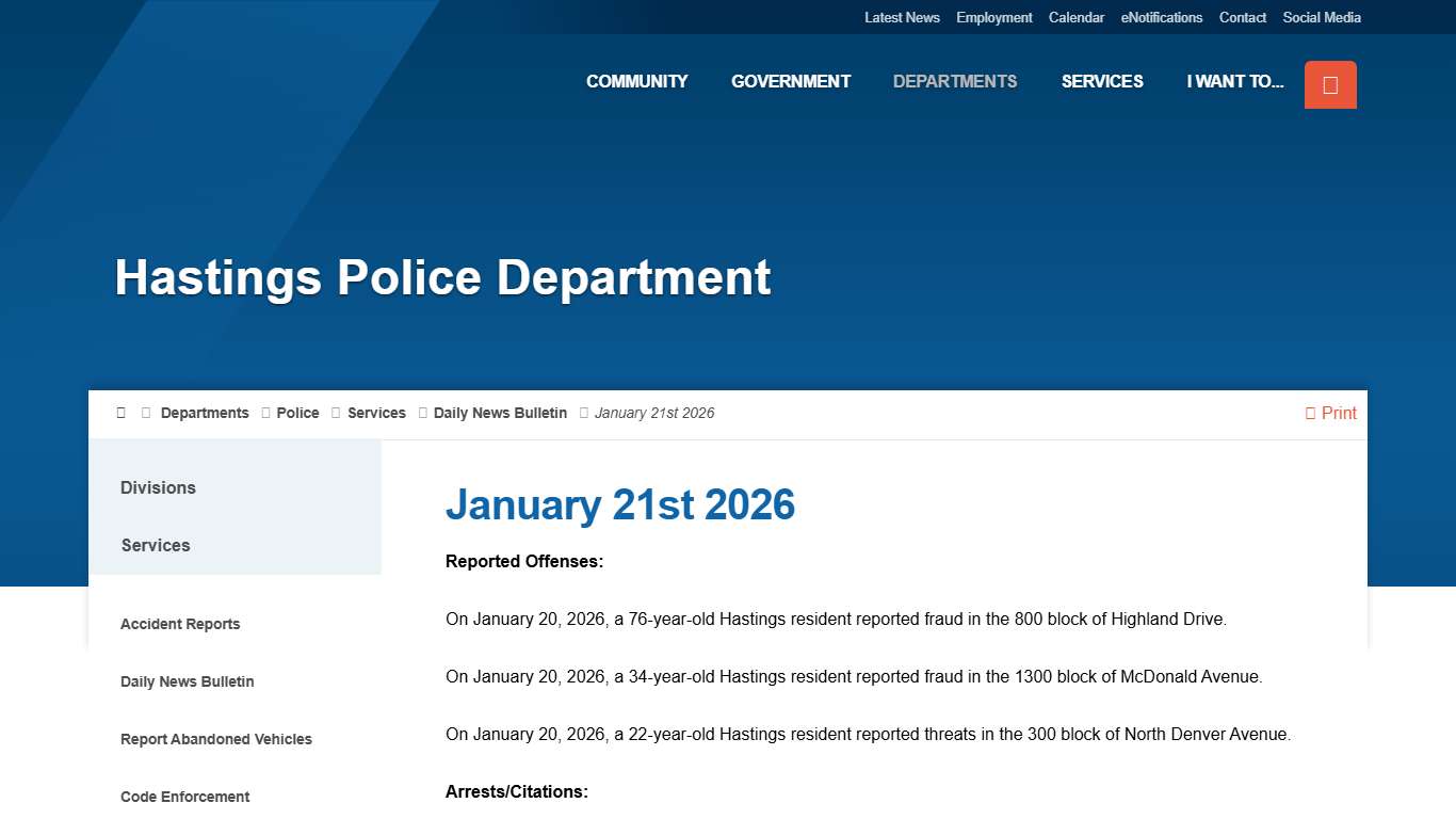 January 21st 2026 - City of Hastings, NE