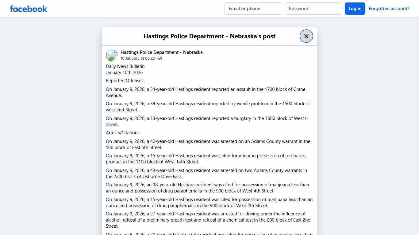 Daily News... - Hastings Police Department - Nebraska Facebook